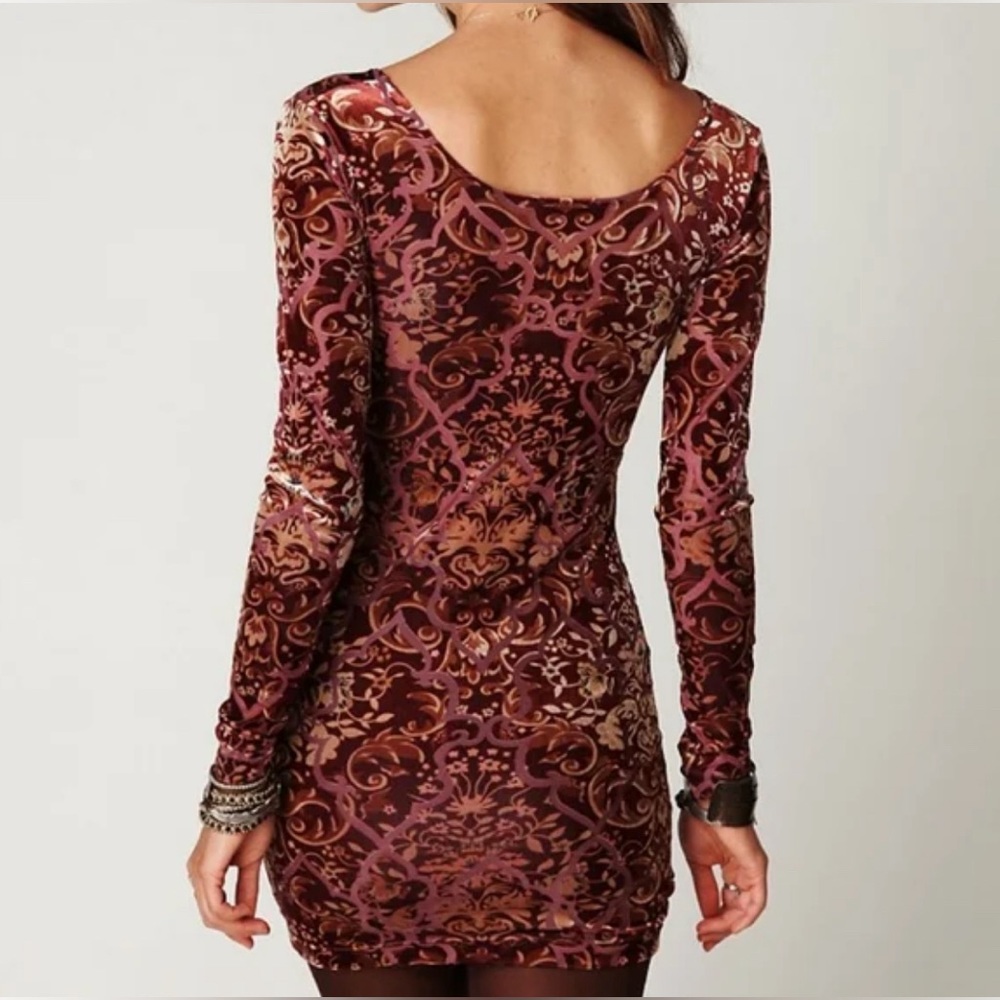Free People Velvet Burnout Merlot Long Sleeve Dress sz Large